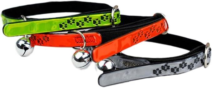 Pet Cat Kitten Pet Reflective Paw Print Safety Clip Collar with Bell