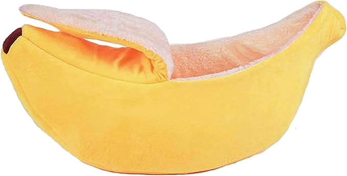 DULRLLY Banana Cat Bed,Creative Banana Shape Cat Bed for Indoor Cats Cute Cat Bed with Removable Pad Soft Plush Self Warming Cat Sleeping Bed for Winter Dogs and Cats Warm House Bed(M)