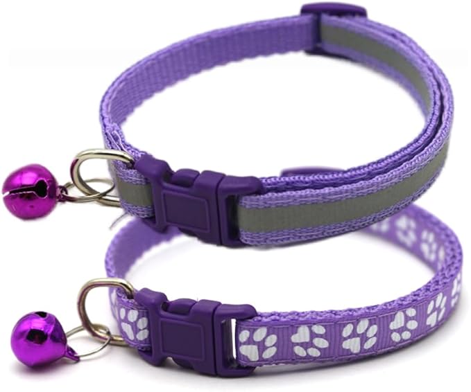 Purple Small Dog Collar with Bell, 2-Pack Basic & Reflective Girl Puppy Collar with Bells for XXS Xs Small Pet Female Dogs Tiny Cats, S