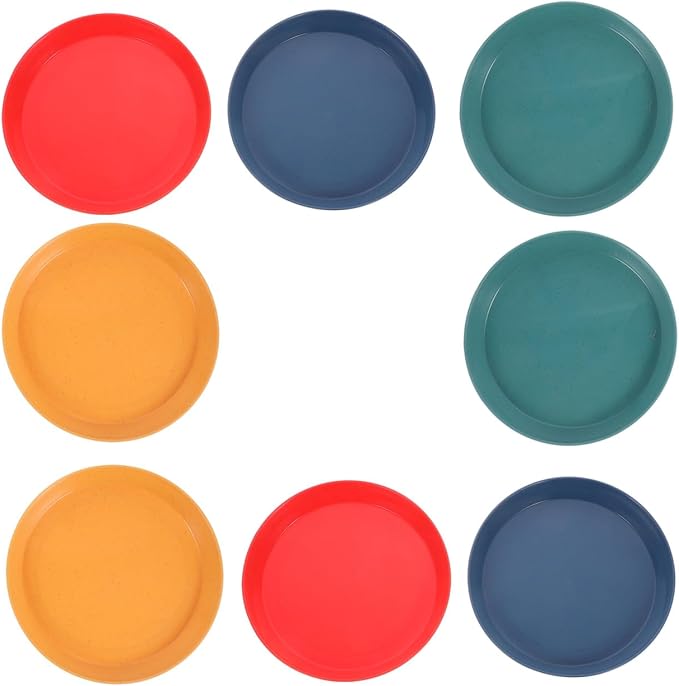 SHINEOFI 8pcs Cat Food Dish Set Shallow Wide Bowls, Round Sturdy Plastic Pet Feeding Plates for Wet and Dry Food, Mixed Colors, Suitable for Multi-cat Feeding and Watering Random Style
