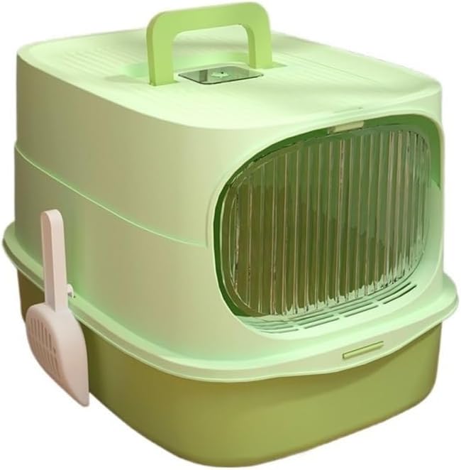 Pet Supplies, Large Plastic Cat Litter Box with Lid & Scoop,High Sides for Big Cats(Green)