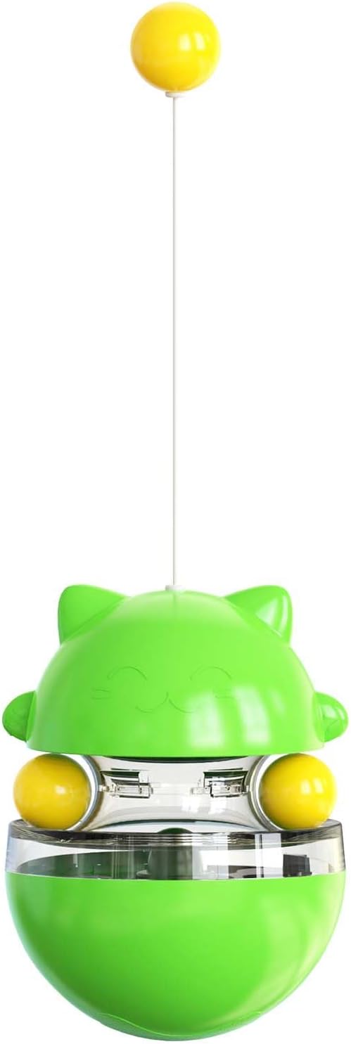 Interactive Cat Toy for Indoor Cats Wobble KittenTreat Dispensing Ball Food Dispenser Puzzle Slow Feeder Balls Kitty Stimulating Indoor Interactive Brain Game Toys Gift (Green)