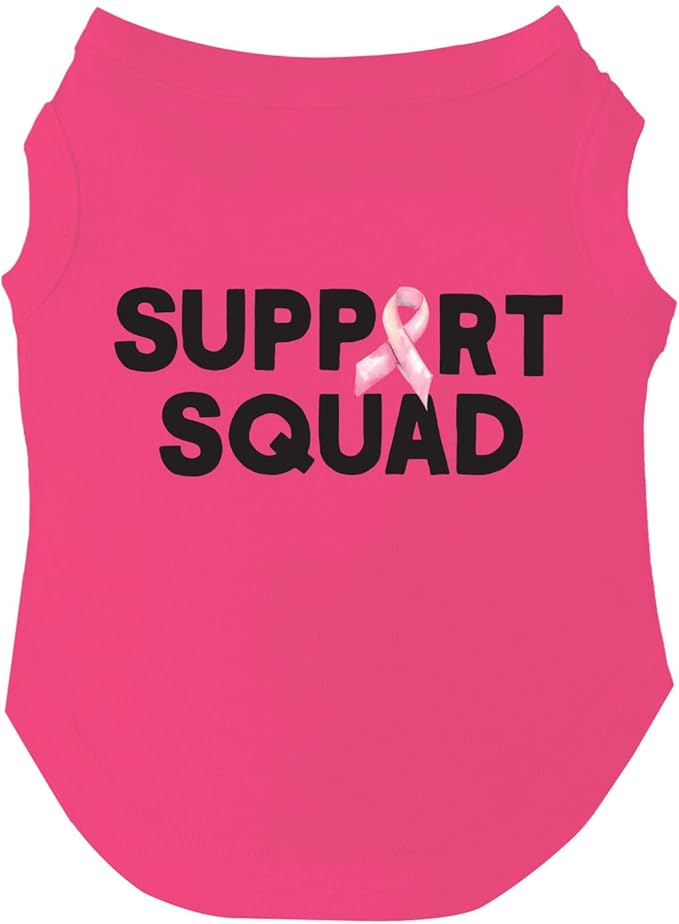 Support Squad Dog Tee Shirt | Sleeveless Breeds | Pink October | Breast Cancer. | Awareness & Support |Hot Pink, Large 1411
