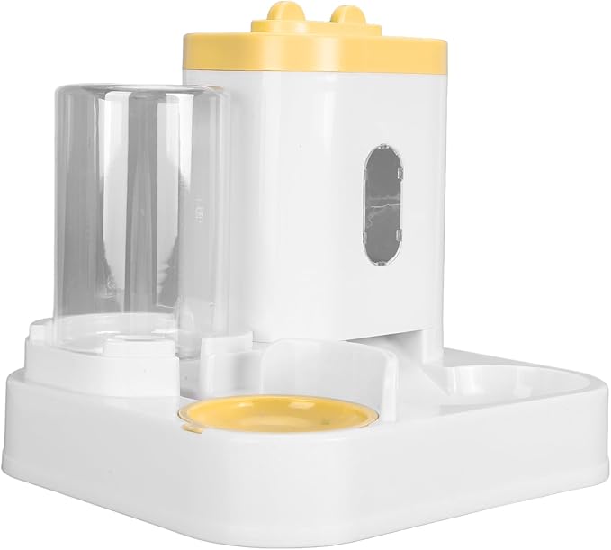 2 in 1 Automatic Cat Feeder and Water Dispenser, Large Capacity Self Feeding Dog Food Dispenser Gravity Food Bowl with 1l Water Tank for Multiple Pets (Yellow)