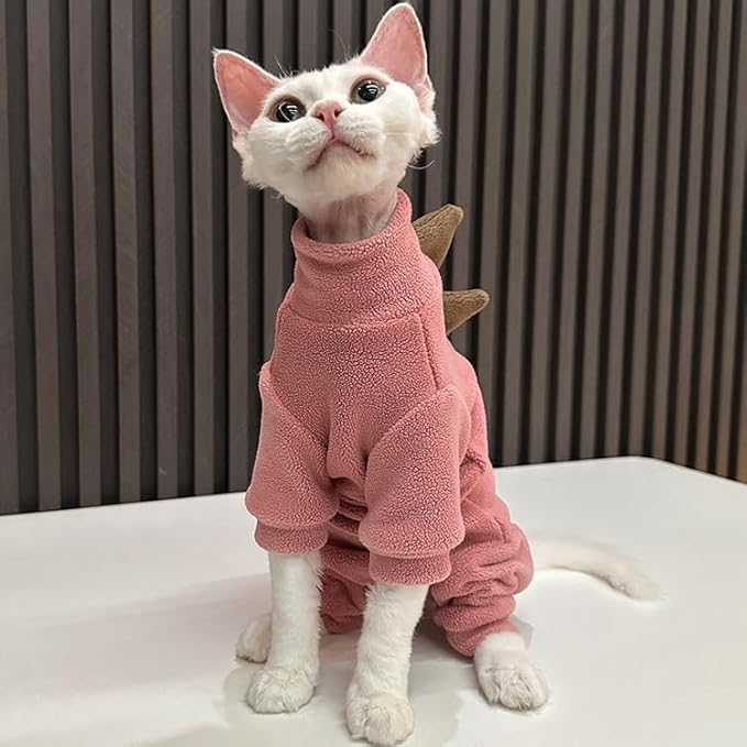 Sphynx cat Clothes, Dinosaur Costume, Hairless Cats Warm Clothes for Cornish Rex and Devon Rex (Red, XL(8-10lbs))
