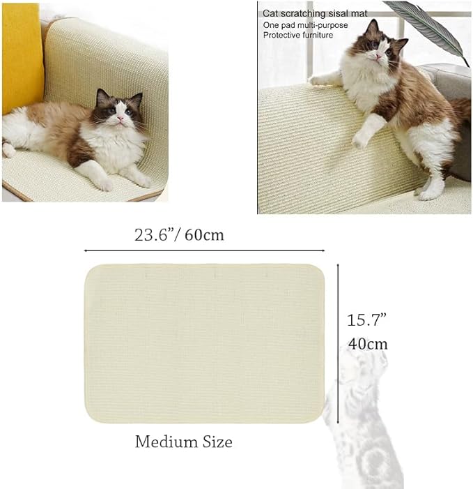 Cat Scratcher Mat Kitty Scratching Pad Sofa Protector Natural Sisal Cat Scratch Toy Couch Bed Floor Sofa Armrest Guard Easy Installation Scratching Post for Grinding Claws Protecting Furniture