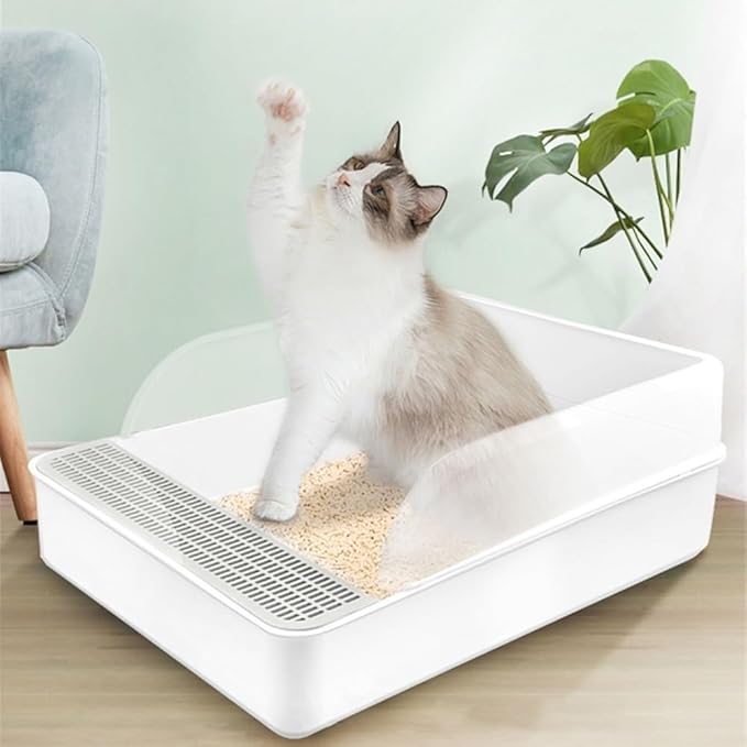 Pet Supplies, Large Open Cat Litter Box with High Sides & Scoop, Tool-Free Assembly