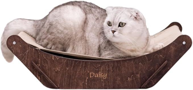 Cat Hammock Bed Wall Mount - Elevated Cat Beds for Indoor Cats - Floor Cat Hammock Wood Sleeper Cat Bed - Cat Furniture Indoor Cats Rustic Shelves Cat Decor Cat Lover Gift (Floor Hammock)