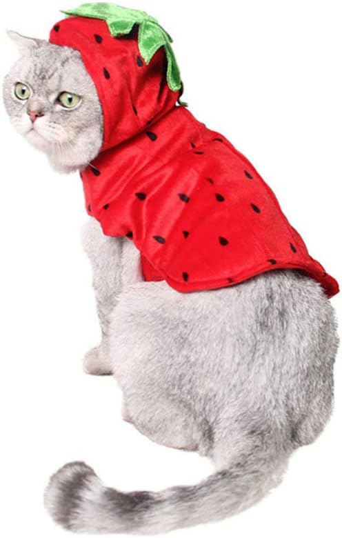 POPETPOP Cat Clothes - Strawberry Pet Halloween Costume Pet Apparel Puppy Kitten Strawberry Hooded Clothes Christmas New Year Birthday Party Daily Wear Dress Up