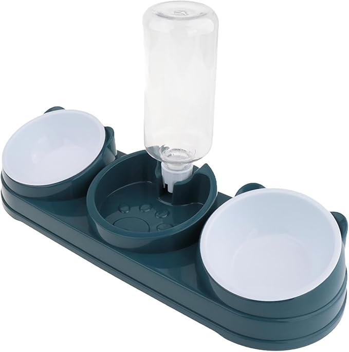 Elevated Double Bowl Pet Feeders with Automatic Water Dispenser Antislip Base for Dog Cats Daily Feeding Watering Supply