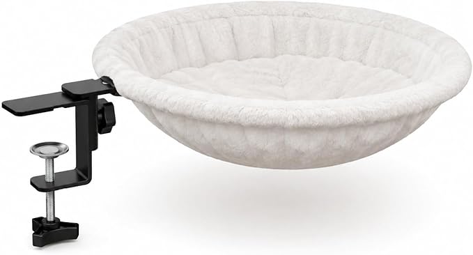 Desk Cat Hammock Bed, 360° Rotation Clamp-On Pet Perch for Home Office & Gaming Desks, No-Drill Space-Saving Cat Bed, 16.5" Round Supports 50 lbs, Includes Soft Washable Pad