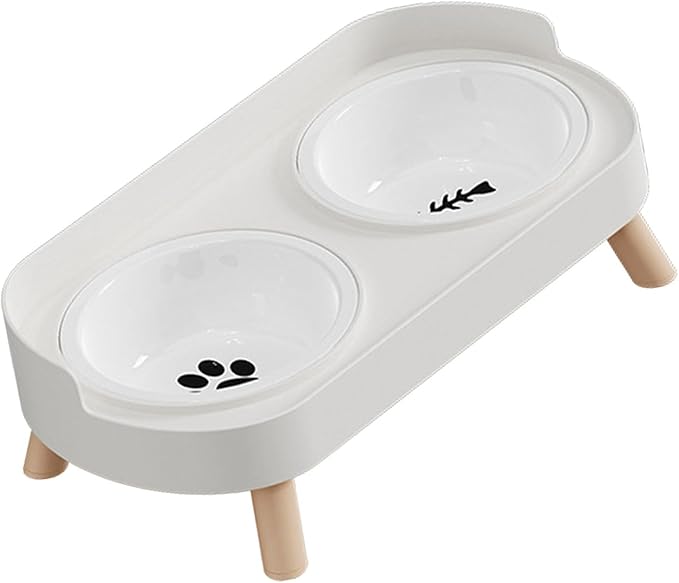 Elevated Double Bowl Ceramic Pet Food Bowls Nonslip Base Feeding Watering Dishes for Dog Cats Scratch Design Pet Food and Water Bowl