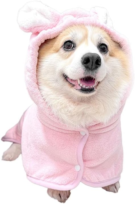 Pet Bathrobe for Dog Cat Super Absorbent Quick Drying Hooded Bath Towel Adjustable Robe for Pool Beach Cold Weather,Pink M