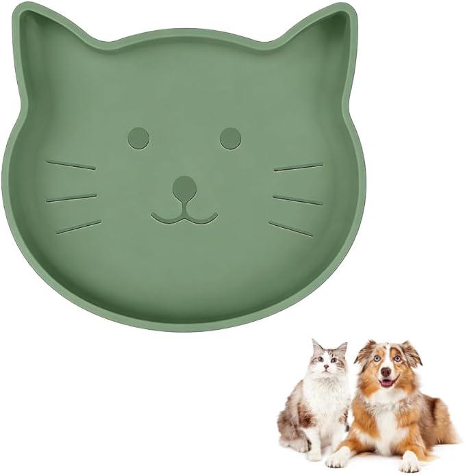 2PCS Silicone Pet Bowls, Non Slip Cat Feeding Dish with Strong Suction Cup, Slow Feeder Shallow Bowl for Dogs Cats, Dishwasher Secure