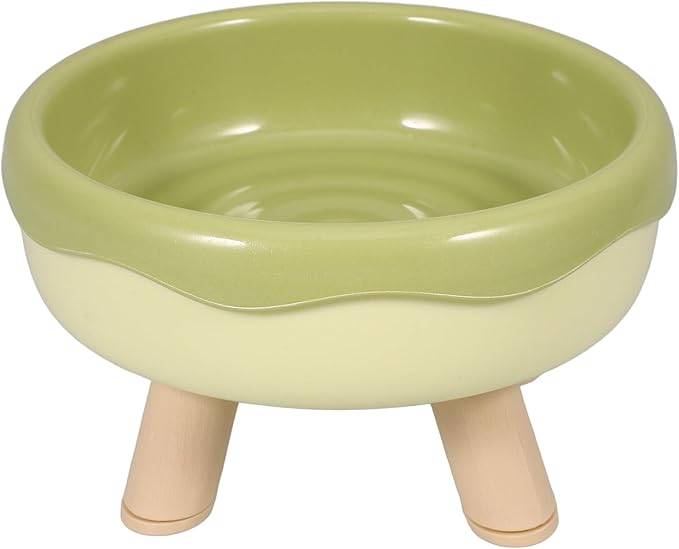 VICASKY Raised Cat Bowl and Elevated Kitten Food Dish with Neck Protection, Tilted Design in Grass Green, Anti-Vomit Pet Feeding and Watering Bowl for Cats and Kittens