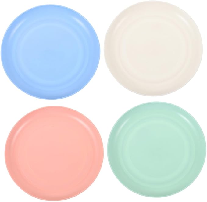 4pcs Shallow Cat Food Bowls Set 20cm Wide Flat Pet Feeding Plates for Kittens and Short-Leg Cats Sturdy Plastic Multi-Color and Watering