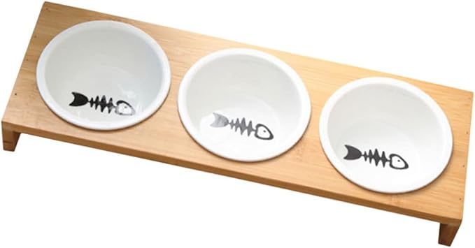 1set Elevated Ceramic Cat Bowl with Stand Convenient Multi-Function Feeding and Watering for Cats and Kittens Easy to Wear-Resistant Design