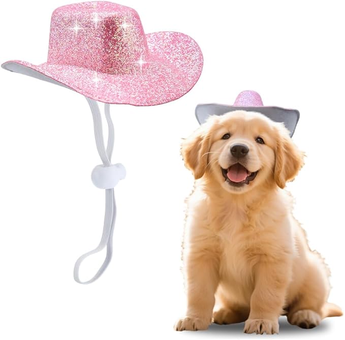 Glitter Cowboy Hats for Dogs Cats Pet Cowgirl Cowboy Accessories for Pet Dog Cat Pink Dog Cowboy Hat for Girl Boy Cowboy Cowgirl Dog Costume for Birthday Christmas Hat for Pet Dog Cat Cowboy Hat Pink