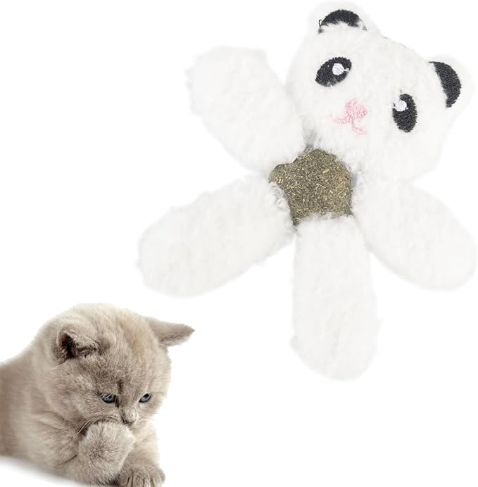 Plush Catnip Toys for Indoor Cats, Interactive Kitten Chew Toys for Teething & Dental Care, Durable Nylon Animal Shape Kicker Toy with Natural Catnip Ball for Boredom Relief (Panda)