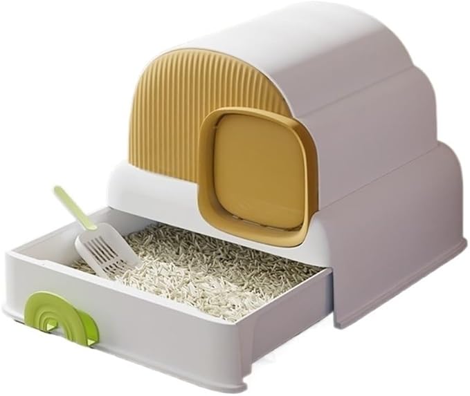 Pet Supplies, Enclosed Cat Litter Box with Hood & Drawer, Anti-Splash & Easy Clean(White)