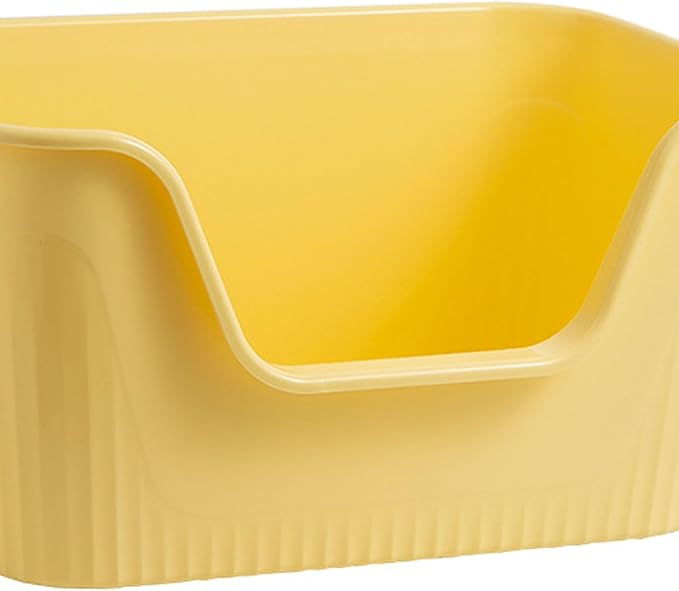 Open Top Pet Litter Box High Sided Anti Splashing Cat Toilet Sandbox with Lowered Front Entry Pet Litter Tray- Yellow S