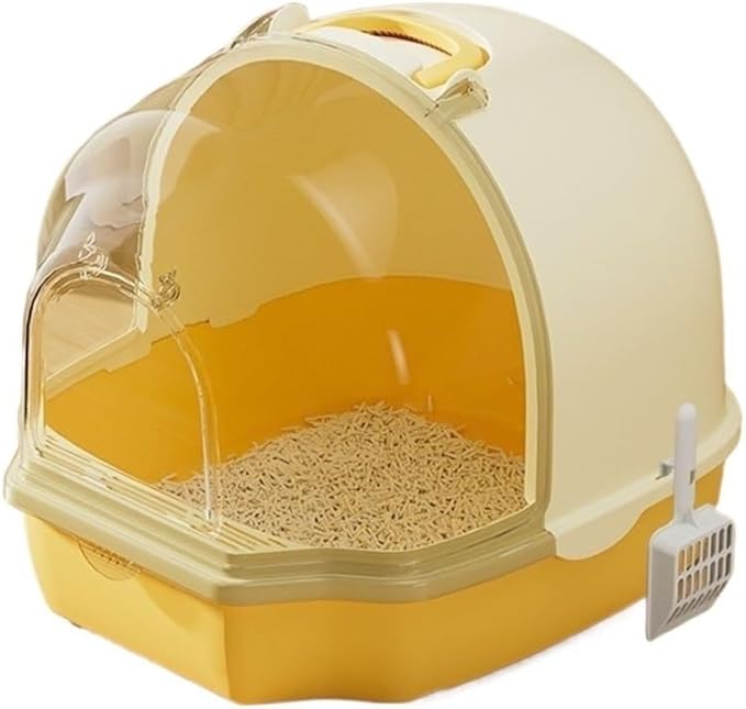 Pet Supplies, Enclosed Cat Litter Box with Door Flap & Handle, Anti-Splash Toilet(Yellow)