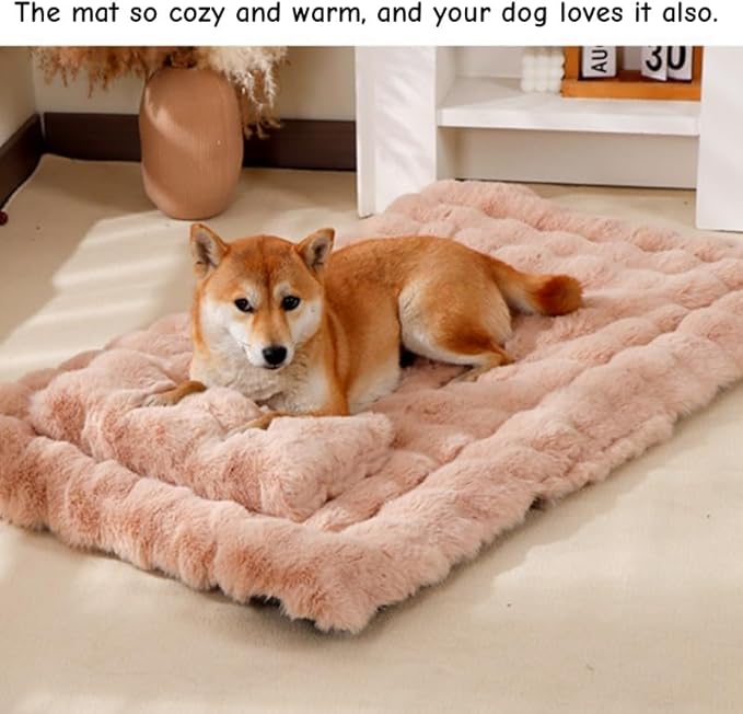 Cat Bed Mat Dog Crate Pads, Cat Beds for Indoor Cats Small Dogs, Plush Pet Bed Mats Faux Fur Dog Crate Mat with Removable Pillow for Cages/Floor/Couch (Green,M-15.7 * 23.6 in)