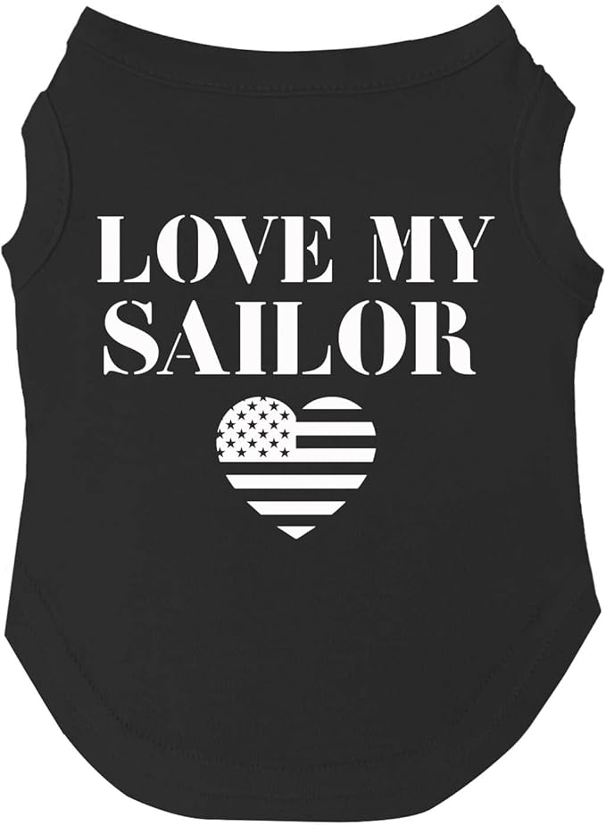 Love My Sailor Dog Tee Shirt | Sleeveless | Sizes for Puppies, Toys and Large Breeds (Black, 6X-Large 90)