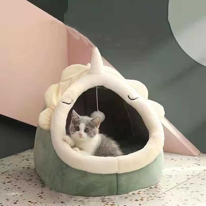NatureMan Cat Beds for Indoor,Cat House with Hanging Cat Ball Toy,Kitten Tent House Removable Cotton Pad,Warm and Soft Pet Cat Supplies Kitten Small Dogs Pet Bed (Green, M)