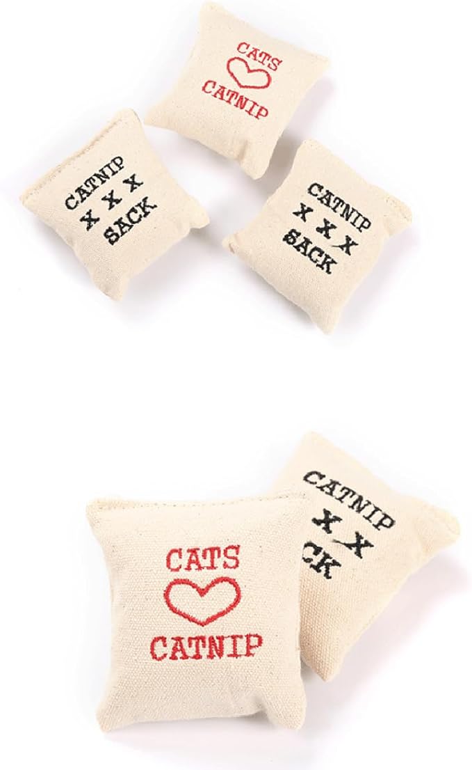 WOONEKY 10Pcs Catnip Canvas Cat Sachets Stuffed with Cotton, Style Khaki, Interactive Pet Supplies for Indoor Cats and Kittens