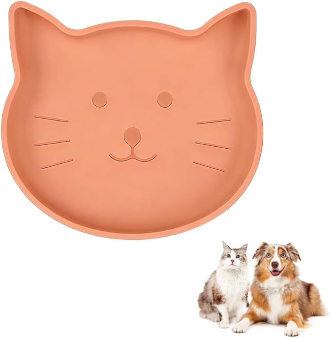 2PCS Silicone Pet Bowls, Non Slip Cat Feeding Dish with Strong Suction Cup, Slow Feeder Shallow Bowl for Dogs Cats, Dishwasher Secure