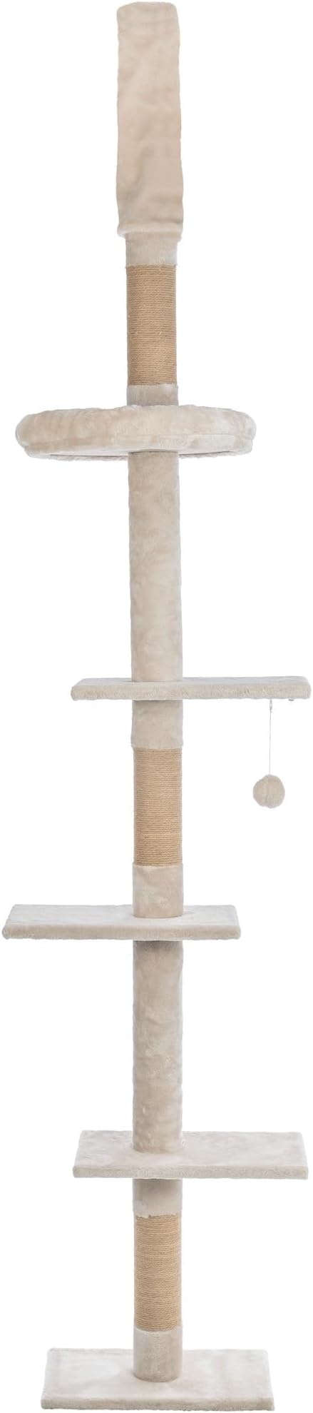 Trixie Kobe Cat Tree, 4-Level Indoor Cat Furniture, 90.5"-104" Ceiling Mount Tower with Adjustable Tension Rod, Large Jute Scratching Post, Beige