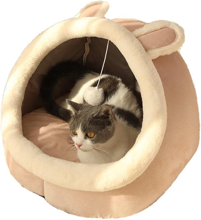 NatureMan Cat Beds for Indoor,Cat House with Hanging Cat Ball Toy,Kitten Tent House Removable Cotton Pad,Warm and Soft Pet Cat Supplies Kitten Small Dogs Pet Bed (Pink, M)