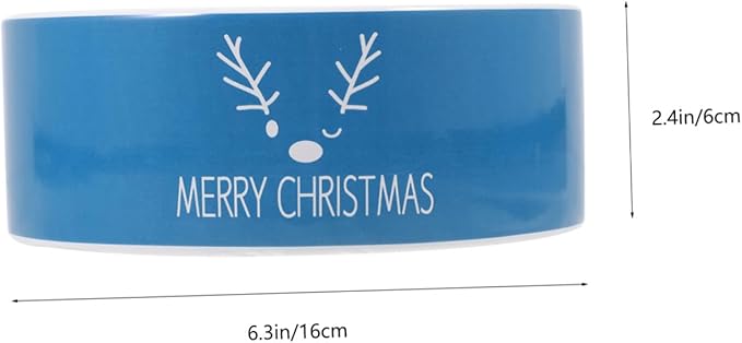 VILLCASE Christmas Ceramic Cat Bowl and Dog Feeding Dish with Snowman and Reindeer Pattern, Blue Porcelain Pet Food Bowl for Floor Feeding and Watering, Holiday Pet Supplies
