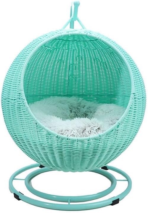 Elevated Rattan Pet Hammock Nest Cat & Dog Bed - Breathable, Raised, Outdoor Cat Furniture (Natural-C)
