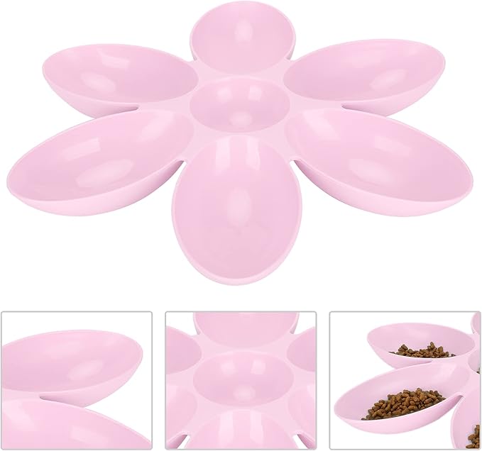 Multipurpose Cat Food Bowl Cat Food Bowl Flower Petals Shaped Cat Water Bowls Non Slip Food‑Grade Flower Petals Shaped 6 Grids Pet Feeding Bowl for Food and Water (Roseate)