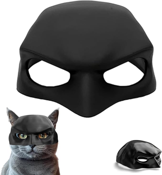 Cat Superhero Mask Costume, Large Size 5.1x3.5x2.3 inches, Black Silicone, Halloween Cosplay Accessory