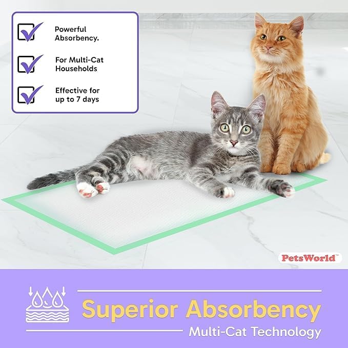PetsWorld Universal Fit Multi-Cat Pad Refills for Litter Box, Ultra-Absorbent, Odor Control, Pack of 50