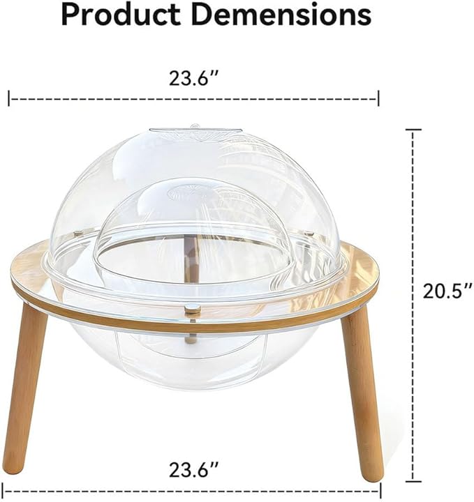 2 in 1 Acrylic Cat House with Fish Tank, Clear Cat Bed with Wooden Legs, Modern Cat Cave Indoor with Aquarium Base, Transparent Cat Pod Bed Furniture for Cats, 23.6" L × 23.6" W × 20.5" H