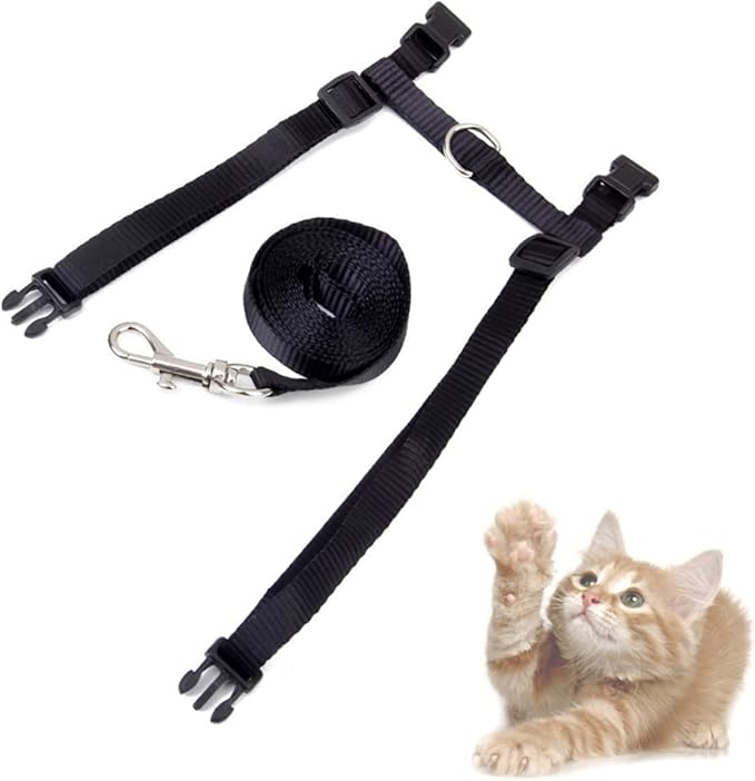 Adjustable Cat Harness and Leash Lightweight Black Collar with Snap Buckle for Secure Walking Shaped Design for Comfortable Fit and Easy Wear