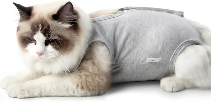 Cat Recovery Suit for Male and Female Surgical Post Surgery Soft Cone Onesie Shirt Clothes Neuter Licking Protective Diapers Outfit Cover Kitten Spay Collar(L, White)