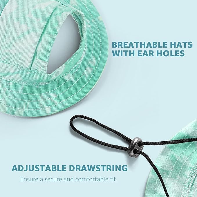 Cat Sun Hat, Baseball Cap with Ears Exposed, Outdoor Sports Hat, Suitable for Small Cats (Green, Medium)