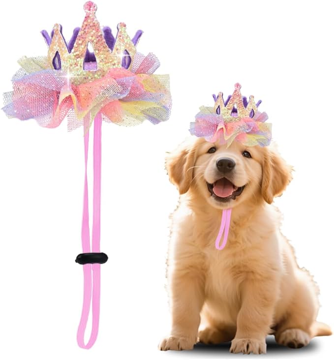 Colorful Pet Christmas Hat for Dogs Cats Lace Crown Hat for Boy Girl Birthday Party Hats for Girls Boys Bday Hats for Dog Cat Puppy Kitten Birthday Cap for Girls Boys Bday Hat for Pet Dogs Cats