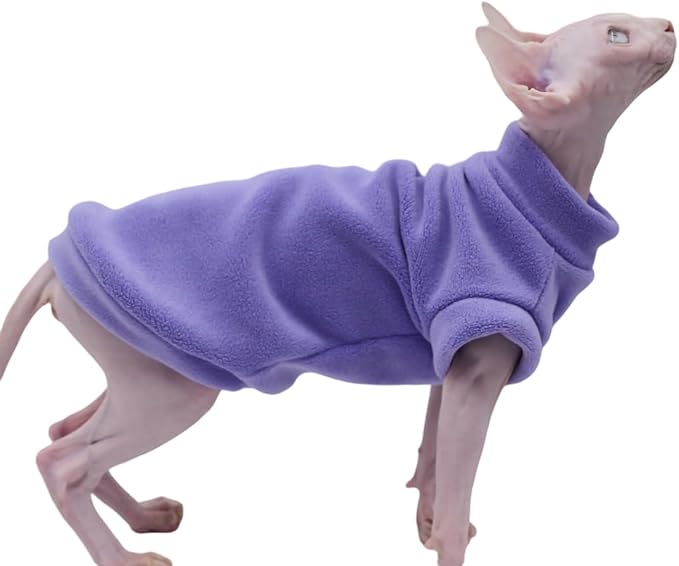 Hairless Cat Clothes Autumn/Winter Warm Fleece Super Soft Stretch Cat Clothes for Sphynx,Devon, Konis,Small Cats and Dogs (Purple, X-Small)