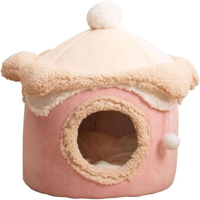 Cozy Princess-Themed Pet House for Cats & Dogs - Warm Polyester Easy Assembly Perfect for Fall/Winter Warm Cat Bed(Pink,15.7''X15.7''X15.7'')