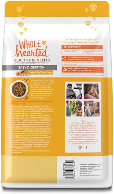 WholeHearted Healthy Digestion Chicken and Egg Product Recipe Dry Cat Food 3 lbs.