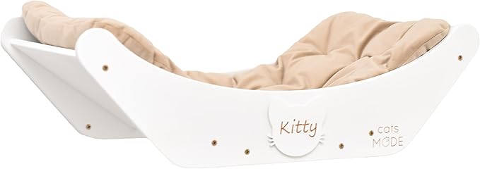 Wood Cat Bed Cat Basket Cat Toy Rustic Cat Wall Decor Cat Lover Gift New Home Gift Pet Furniture Cat Basket Indoor (White, Bed with Pillow)