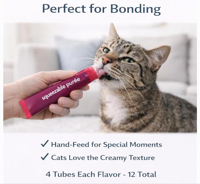 Lickable Cat Treats Squeezable Tuna Puree Tubes (12 x 0.5oz) | Grain Free Creamy Wet Treats for Picky Eaters Kittens Adults High Protein Seafood Flavor Food Topper Bonding Snack