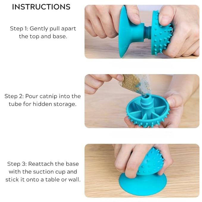 Cat Self Groomer with Suction Cups – Wall-Mounted Pet Massage Brush for Itching & Fur Shedding – Cat Scratch and Rub Toy for Indoor Cats – Easy to Install, 7x7x7.5cm (Blue)