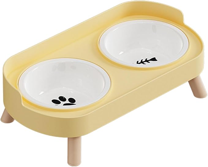 Elevated Double Bowl Ceramic Pet Food Bowls Nonslip Base Feeding Watering Dishes for Dog Cats Scratch Design Scratch Ceramic Pet Bowl